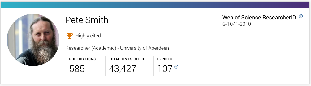 - Highly Cited Researcher 2021 and Professor Pete Smith, Chair in Plant and Soil Sciences at the University of Aberdeen