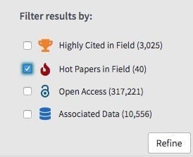 Where can I find scholarly journal articles? Try the Highly Cited and Hot Papers in Field option