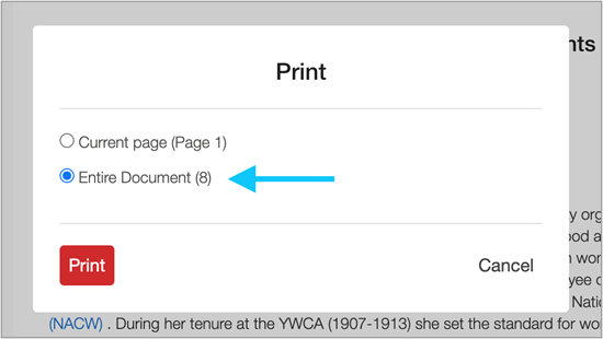 Print document option in Alexander Street