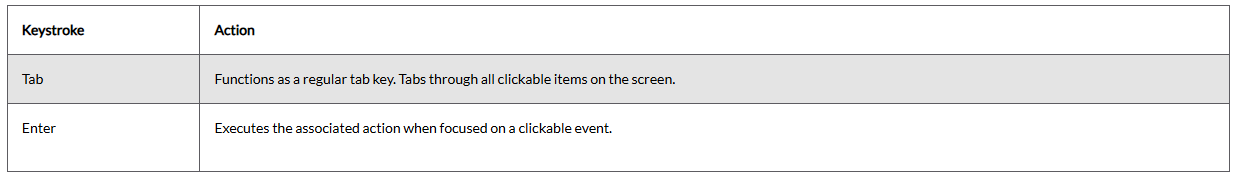Keyboard navigation keystroke actions